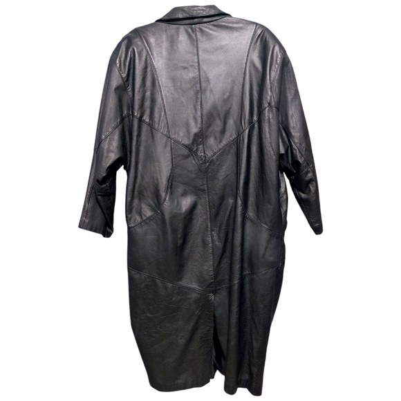 Pelle Vintage Black Leather 1980s Long Button Padded Jacket Women's Size Large - Picture 7 of 11